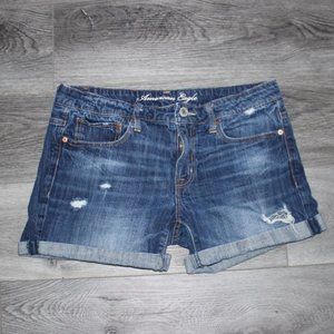 American Eagle Mid-Rise Distressed Denim Shorts-Medium Wash-Size 6-GUC